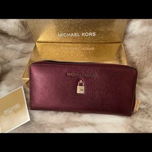 MICHAEL KORS Gorgeous Merlot Leather Zip Wallet